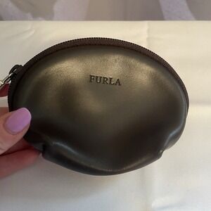 FURLA Brown Mahogany Small Leather Zip Around Wallet Pouch Italy